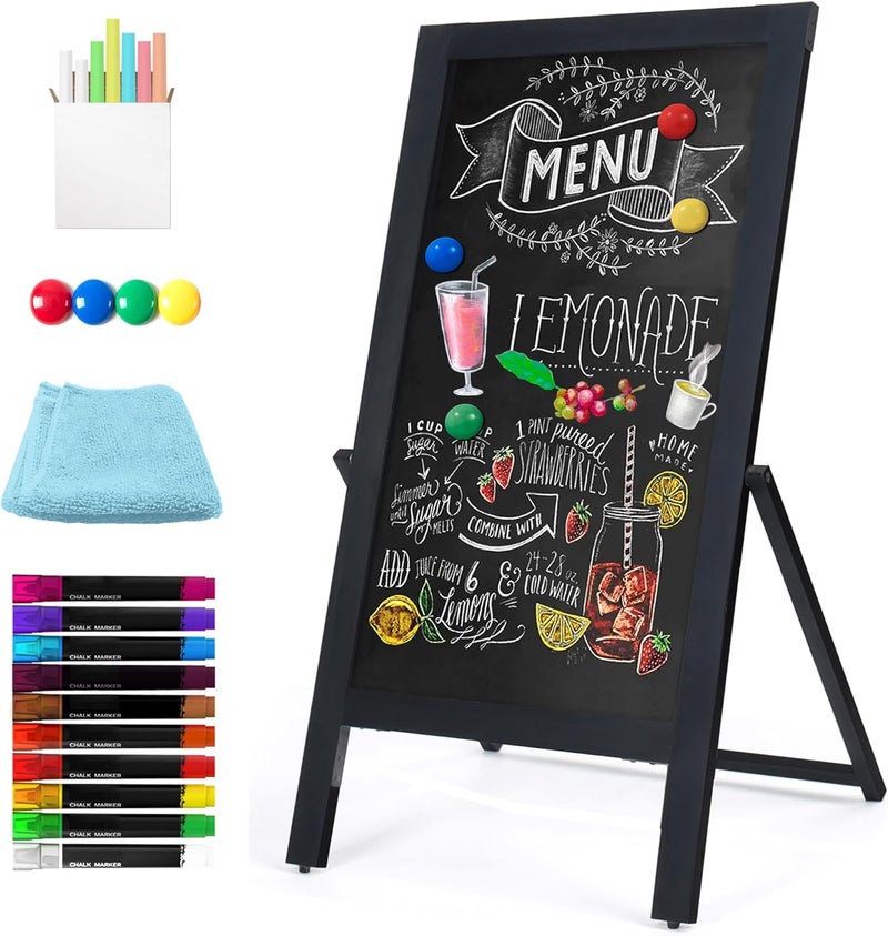 SELEAD Solid Wood Frame Chalkboard with Stand - 40" x 20" Magnetic Double Sided Sandwich Board Signs Outdoor Chalk Board Easel Pizarra for Menu, Business, Cafe, Event - Black - Image 1